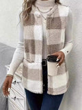 Plaid Open Front Vest Coat - Trendsi