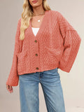 Cable Knit Button-Down Cardigan - Trendsi - Flyclothing LLC