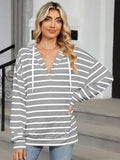 Drawstring Striped Long Sleeve Hoodie - Trendsi - Flyclothing LLC