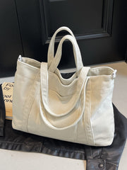 Corduroy Solid Large Tote Bag - Trendsi