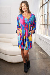 White Birch Full Size Printed V-Neck Mini Dress - Trendsi - Flyclothing LLC