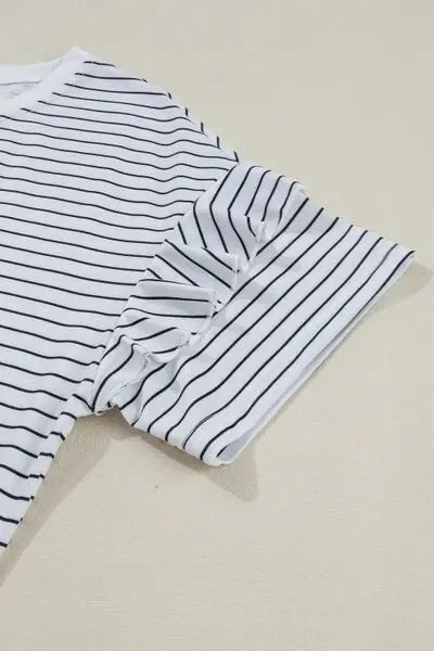 Stripe Round Neck Short Sleeve Mini Dress - Trendsi - Flyclothing LLC