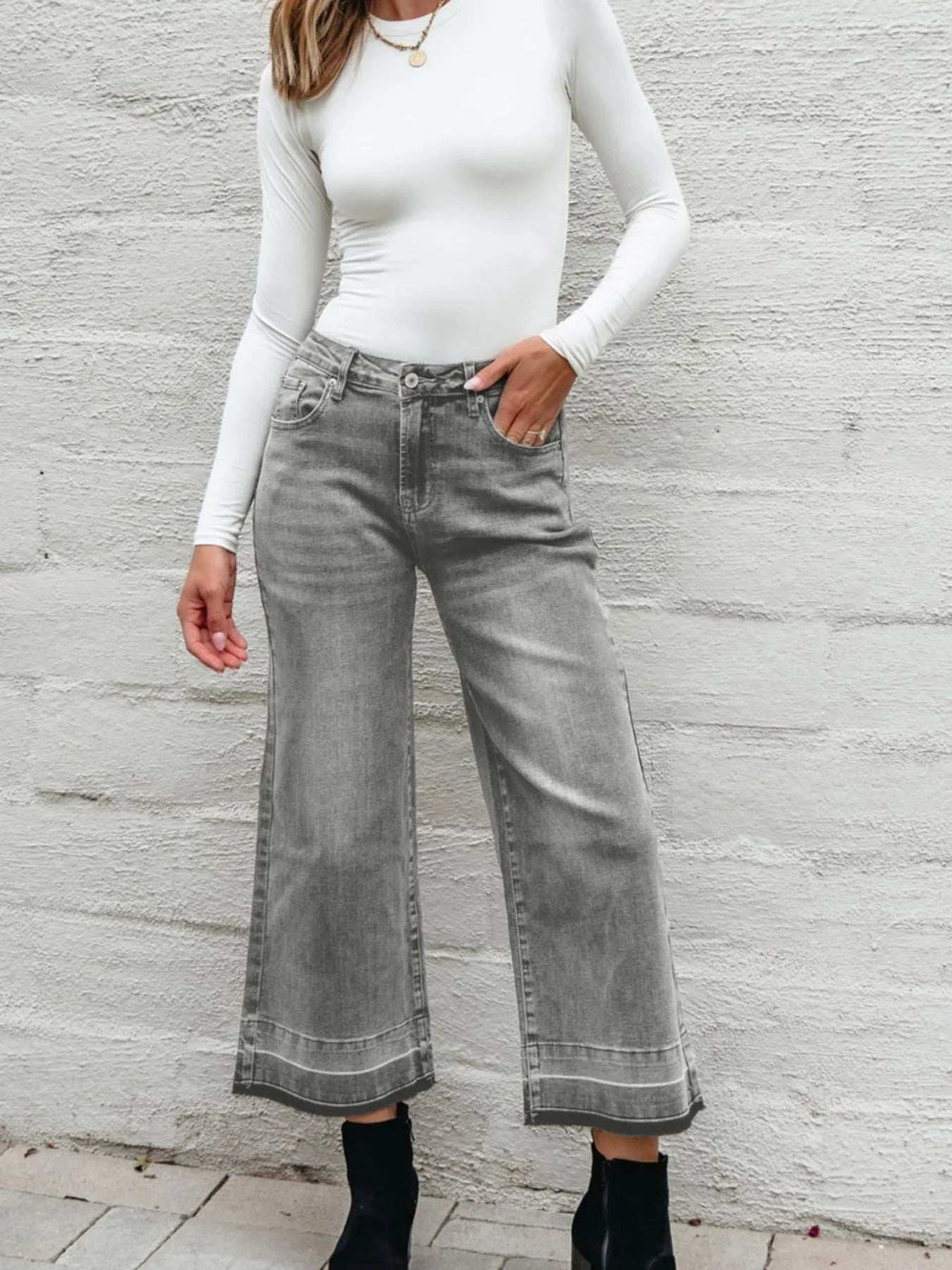 High Waist Wide Leg Washed Jeans - Trendsi - Flyclothing LLC