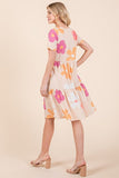 BOMBOM Floral Round Neck Short Sleeve Tiered Dress - Trendsi