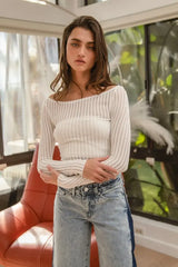 BiBi Textured Sheer Boat Neck Top - Trendsi - Flyclothing LLC
