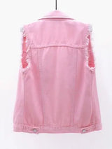 Full Size Button Down Raw Hem Sleeveless Denim Jacket Plus Size - Trendsi - Flyclothing LLC