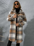 Plaid Collared Neck Long Sleeve Coat - Trendsi - Flyclothing LLC
