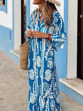 Printed Notched Half Sleeve Maxi Dress - Trendsi