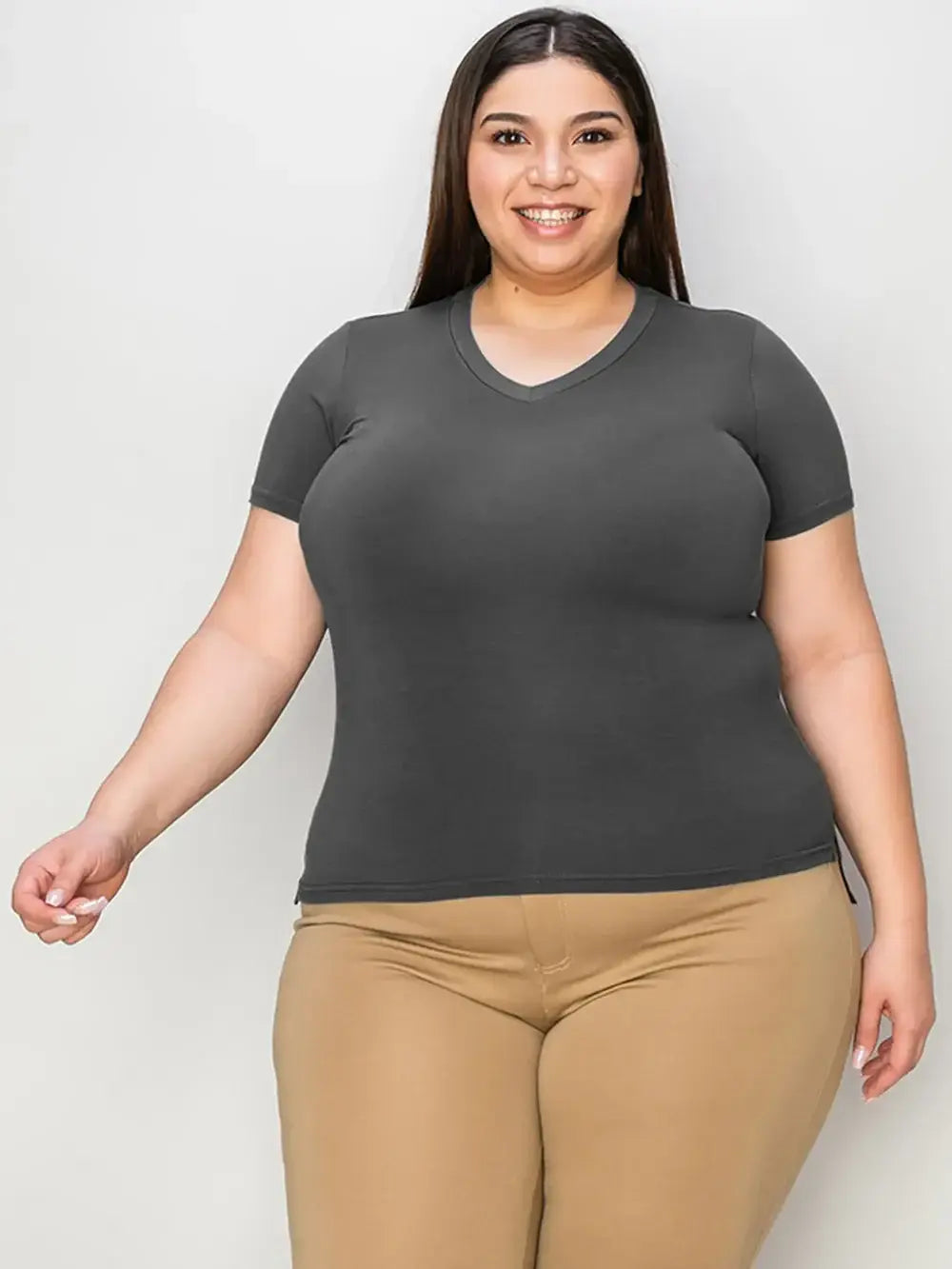 Basic Bae Full Size V-Neck High-Low T-Shirt - Trendsi - Flyclothing LLC