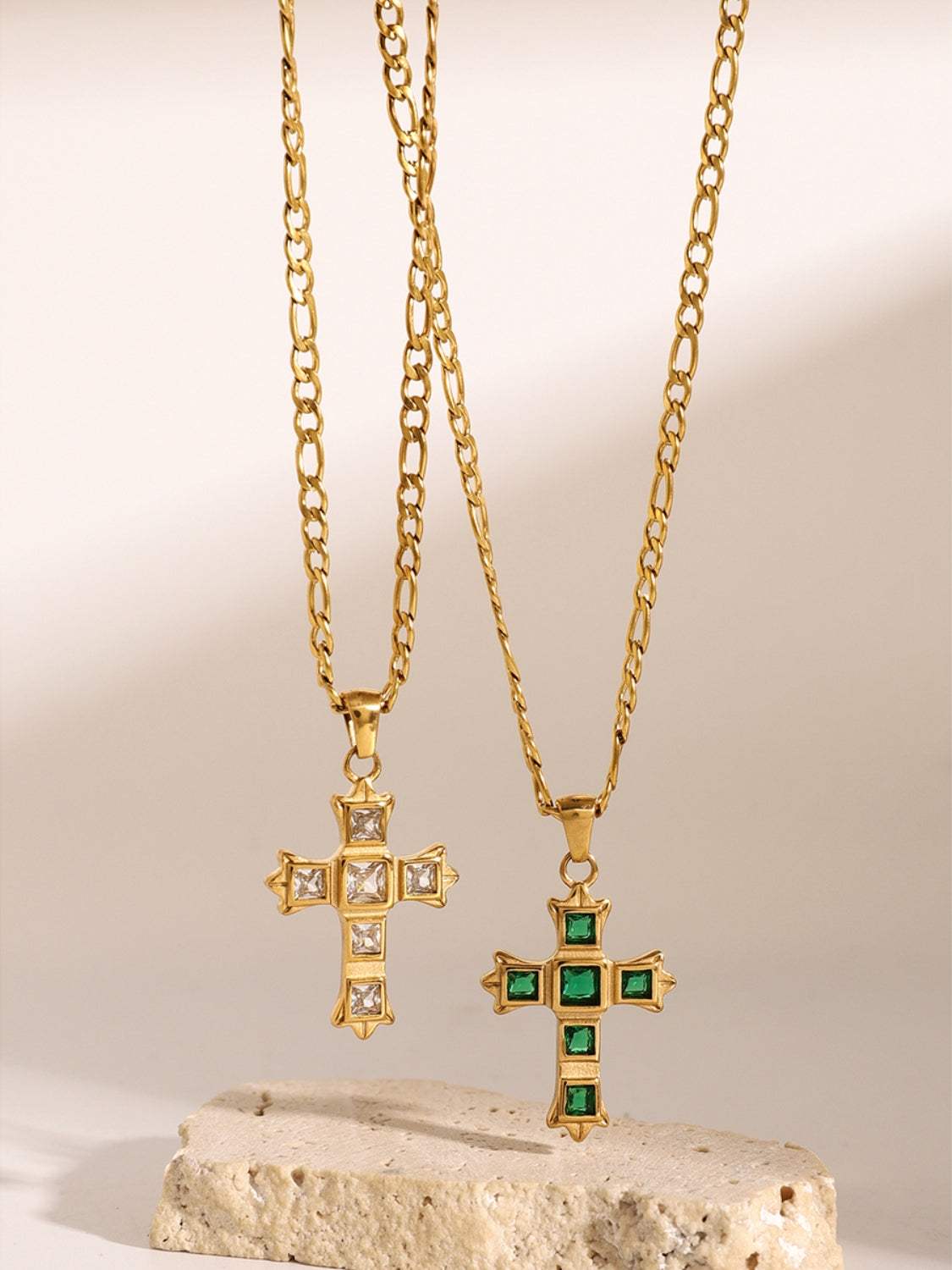 Stainless Steel Zircon Cross Pendant Necklace - Trendsi - Flyclothing LLC