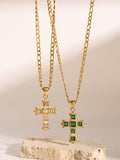 Stainless Steel Zircon Cross Pendant Necklace - Trendsi