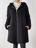 Zip Up Long Sleeve Sherpa Hooded Coat - Trendsi