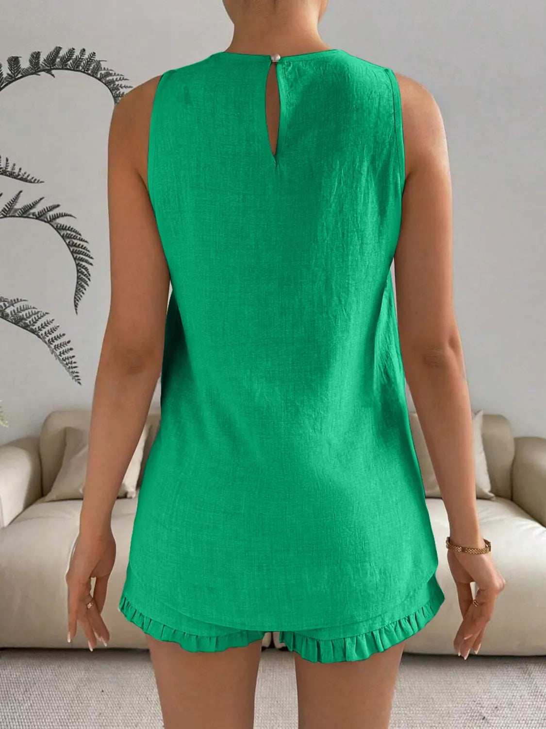 Lace Detail Round Neck Tank and Shorts Set - Trendsi - Flyclothing LLC