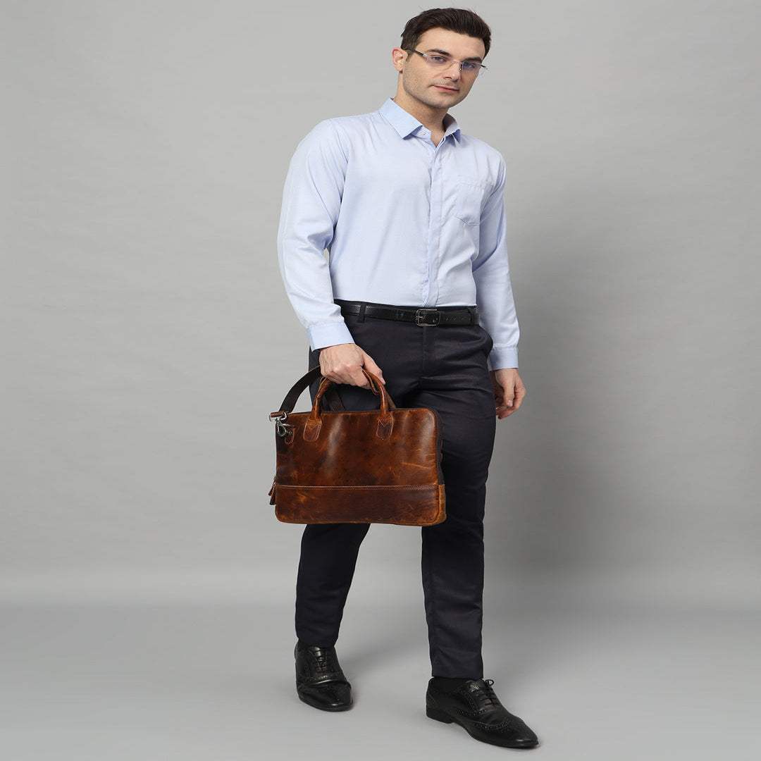 Modernist Leather Laptop Bag- Brown - Classy Leather Bags - Flyclothing LLC