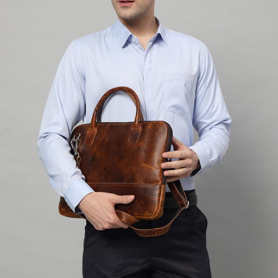 Modernist Leather Laptop Bag- Brown - Classy Leather Bags - Flyclothing LLC