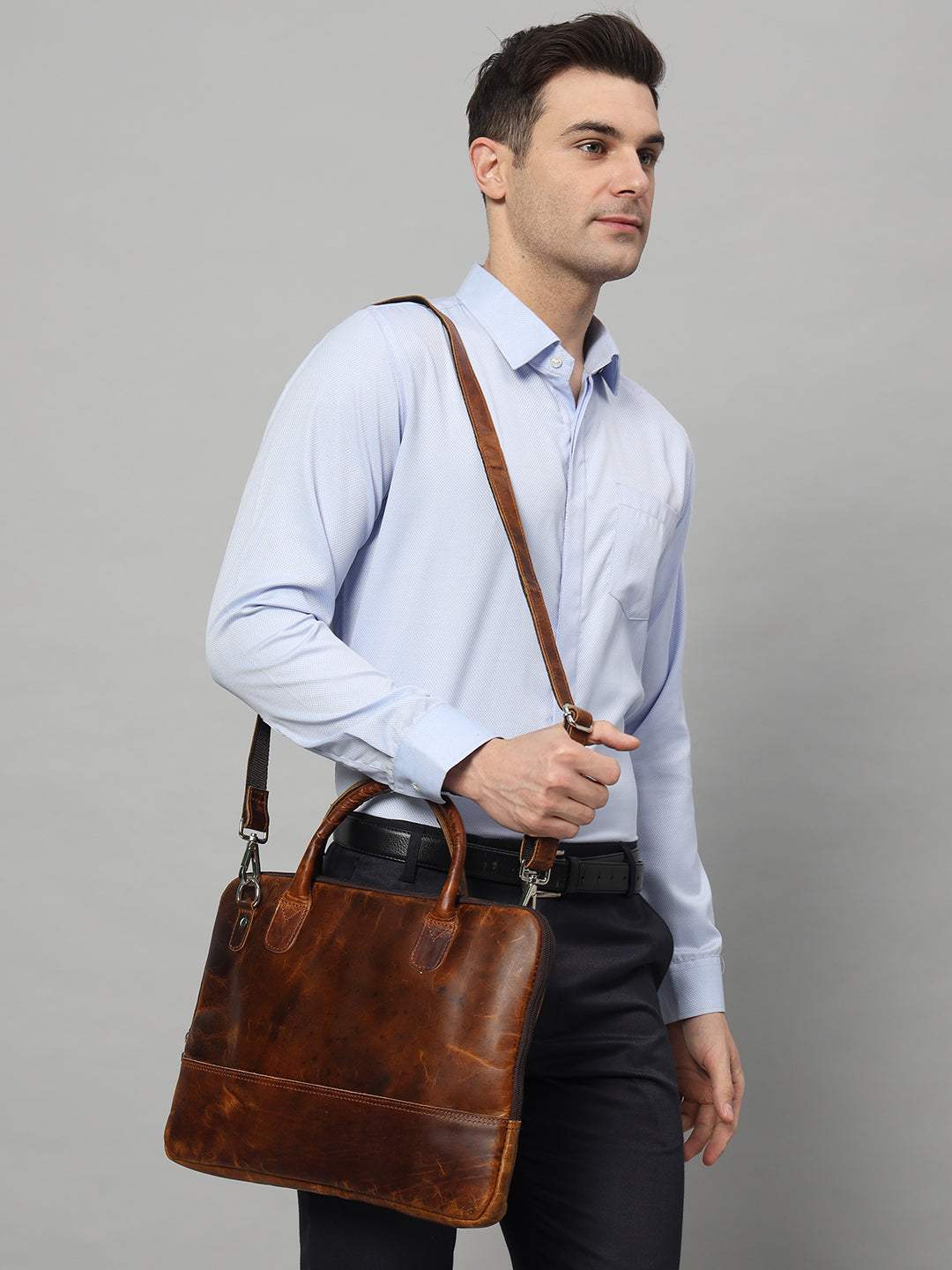 Modernist Leather Laptop Bag- Brown - Classy Leather Bags - Flyclothing LLC