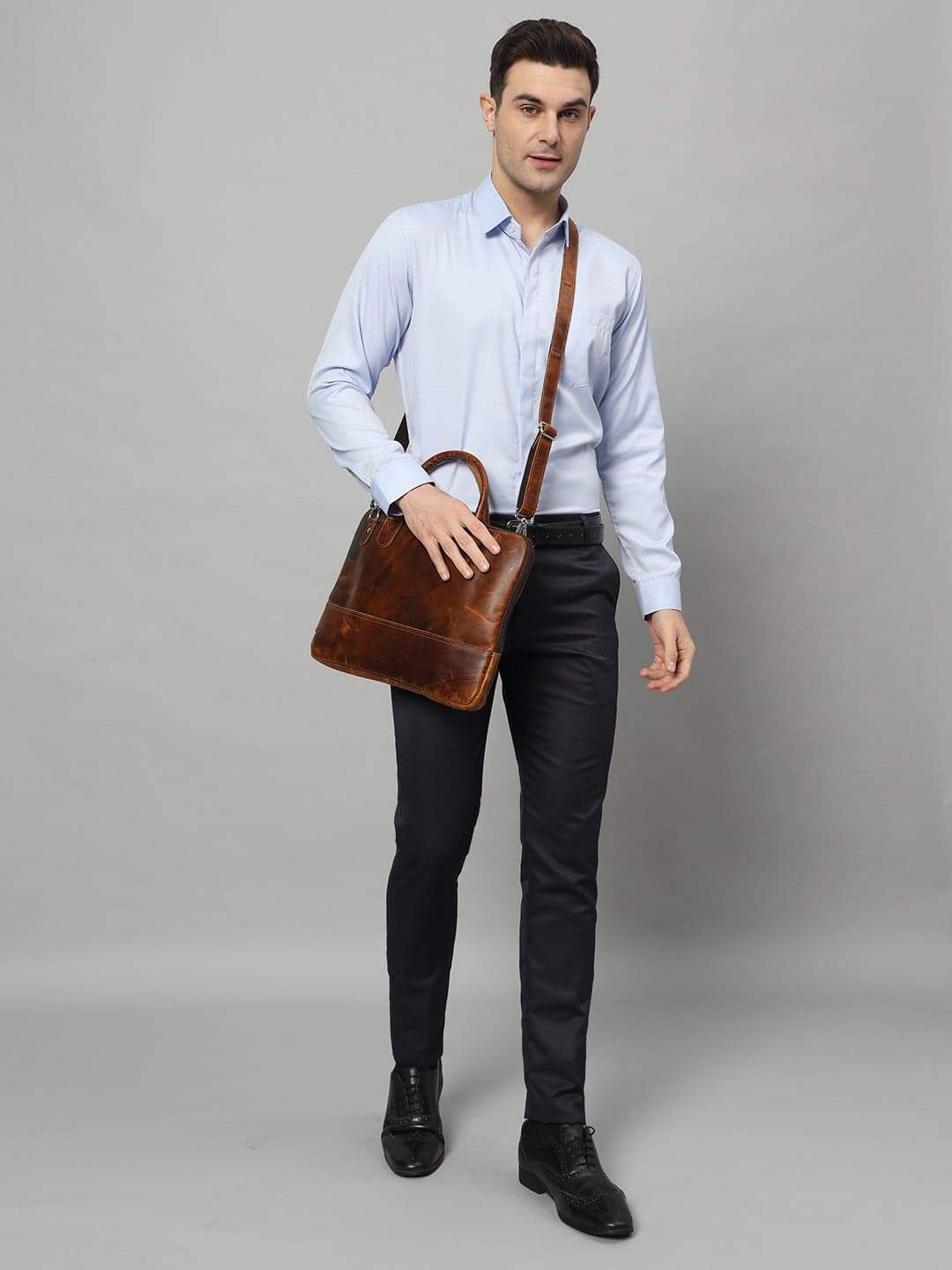 Modernist Leather Laptop Bag- Brown - Classy Leather Bags - Flyclothing LLC
