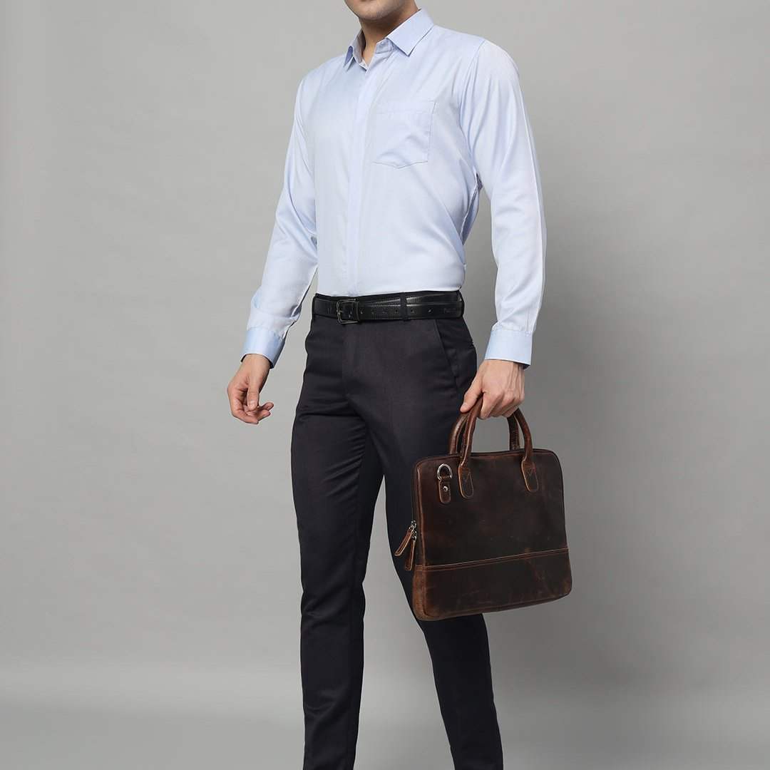 Modernist Leather Laptop Bag-Dark Brown - Classy Leather Bags - Flyclothing LLC