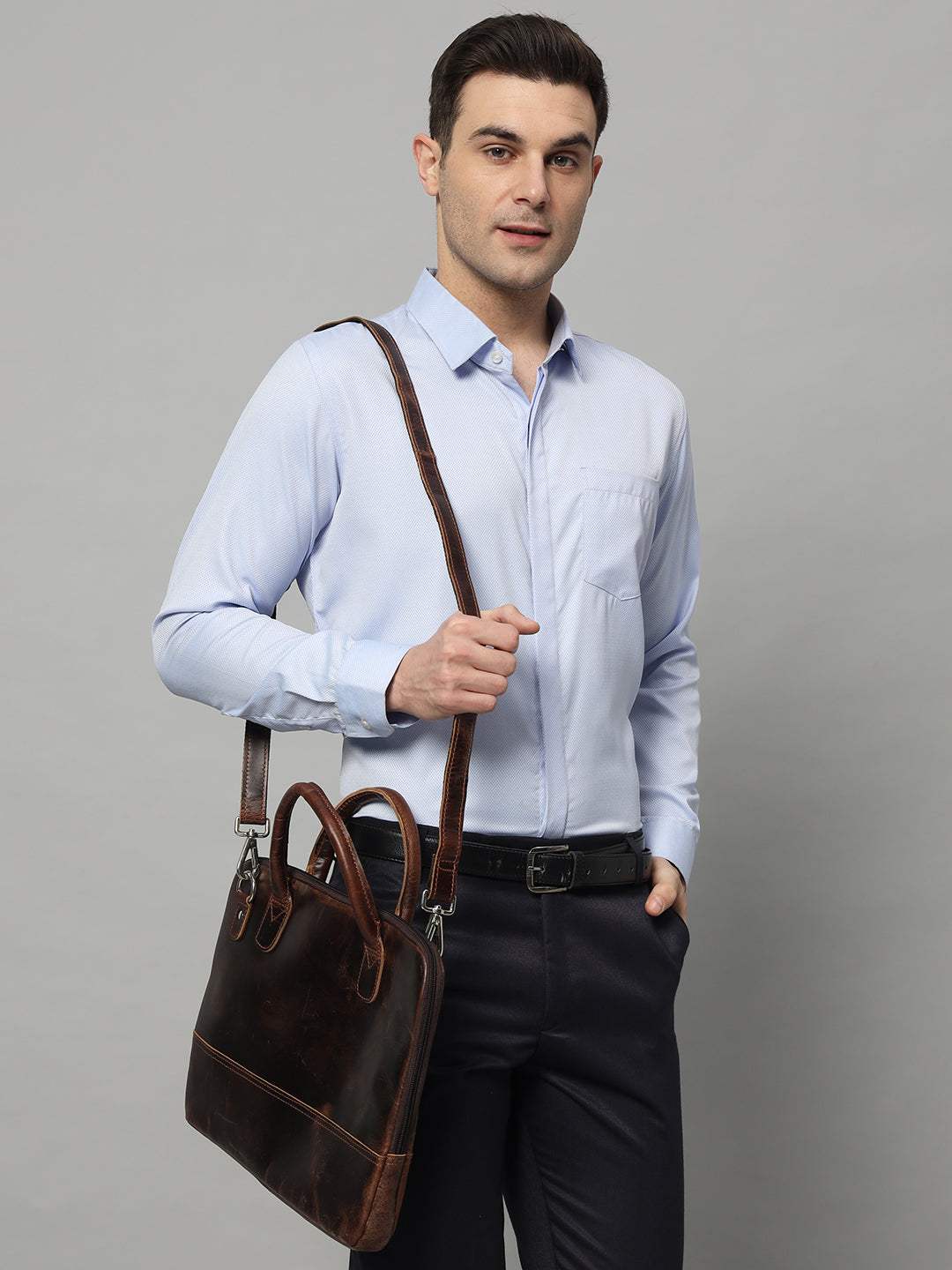 Modernist Leather Laptop Bag-Dark Brown - Classy Leather Bags - Flyclothing LLC