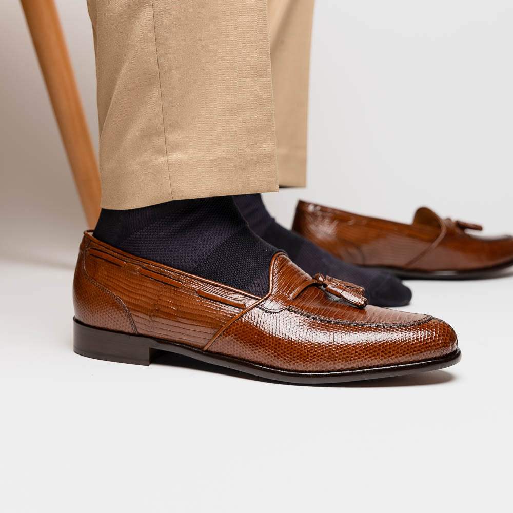14-580-CGN FRANCO Teju Lizard Tassel Loafer, Cognac - Zelli Italia - Flyclothing LLC