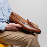 14-580-CGN FRANCO Teju Lizard Tassel Loafer, Cognac - Zelli Italia - Flyclothing LLC