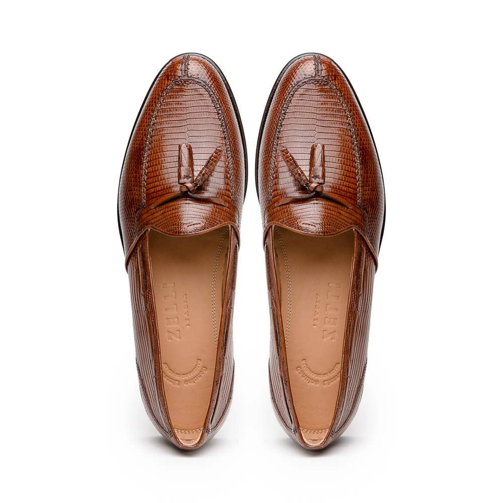 14-580-CGN FRANCO Teju Lizard Tassel Loafer, Cognac - Zelli Italia - Flyclothing LLC