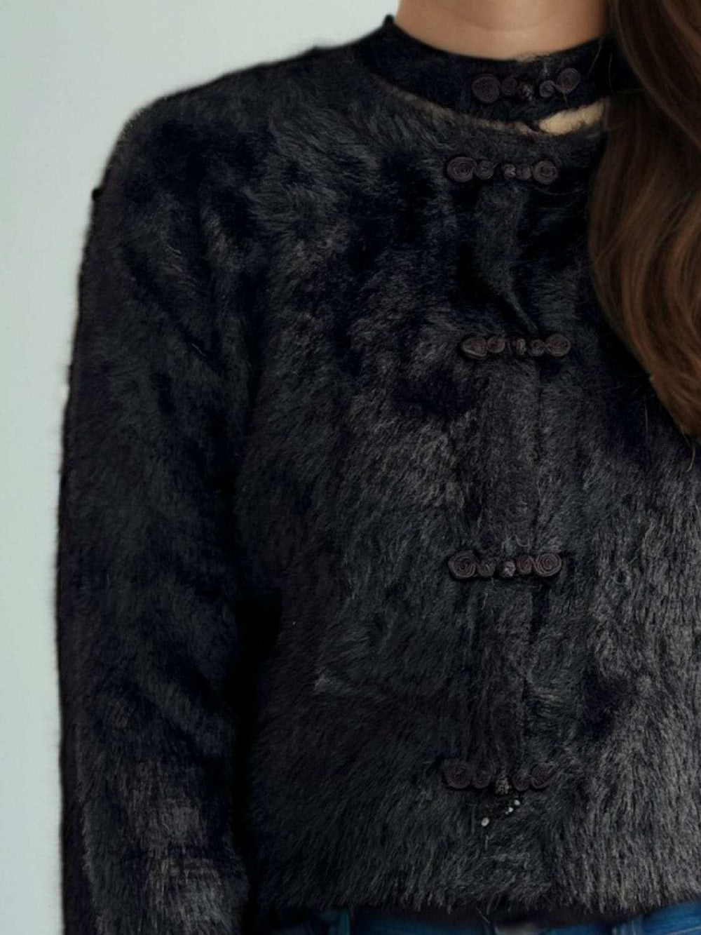 Cutout Knot Button Long Sleeve Cardigan - Trendsi - Flyclothing LLC