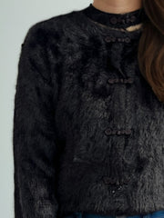 Cutout Knot Button Long Sleeve Cardigan - Trendsi