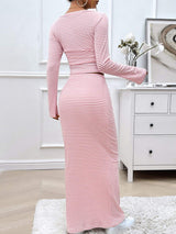 Striped Boat Neck Top and Skirt Set - Trendsi - Flyclothing LLC