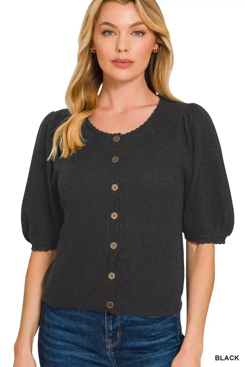 Zenana Puff Sleeve Wool Sweater Cardigan - Trendsi - Flyclothing LLC
