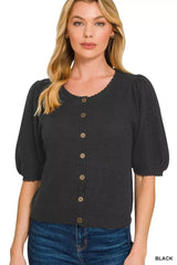 Zenana Puff Sleeve Wool Sweater Cardigan - Trendsi - Flyclothing LLC
