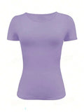 Round Neck Short Sleeve T-Shirt - Trendsi - Flyclothing LLC
