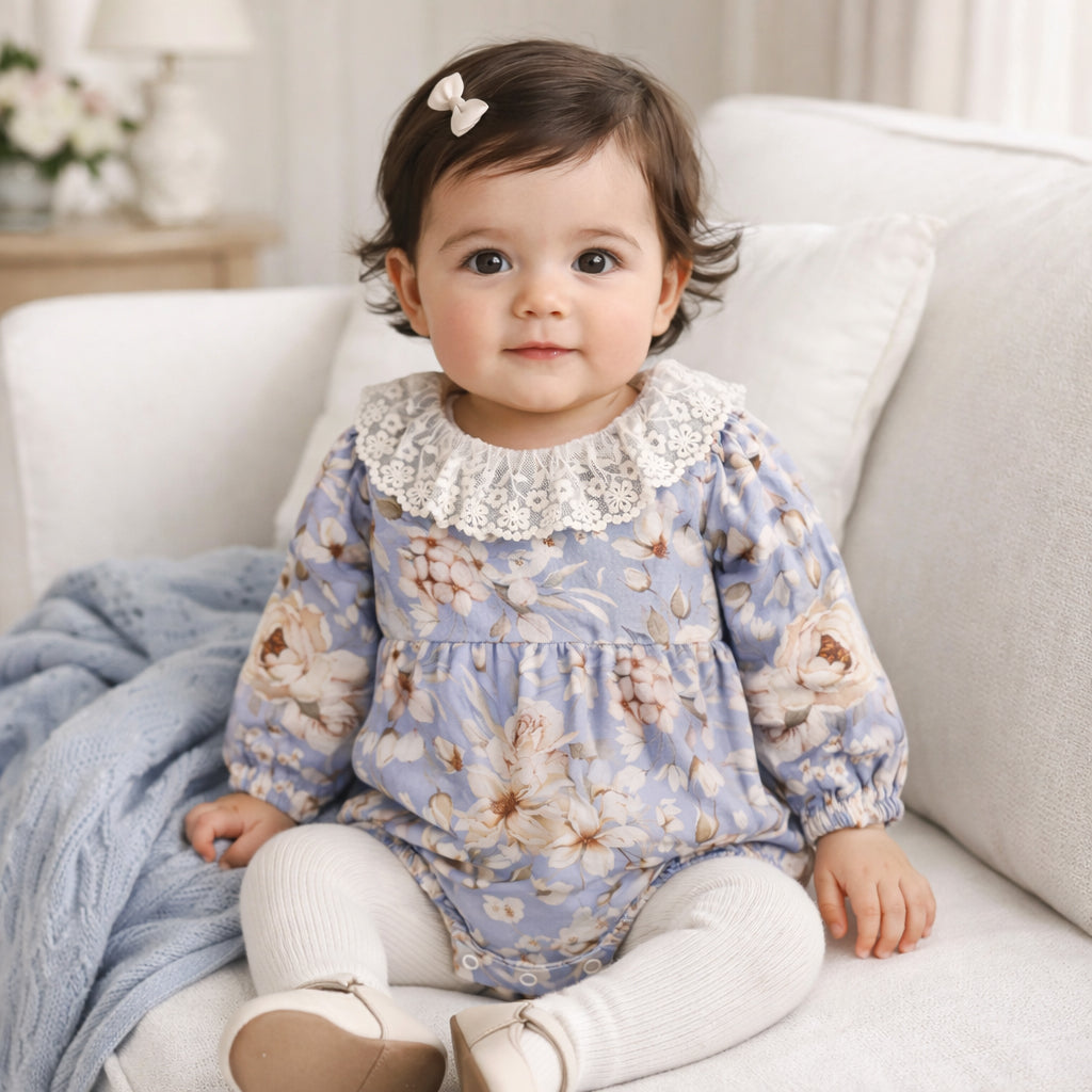 Vintage Floral Baby Bodysuit With Lace Collar - Tesa Babe - Flyclothing LLC