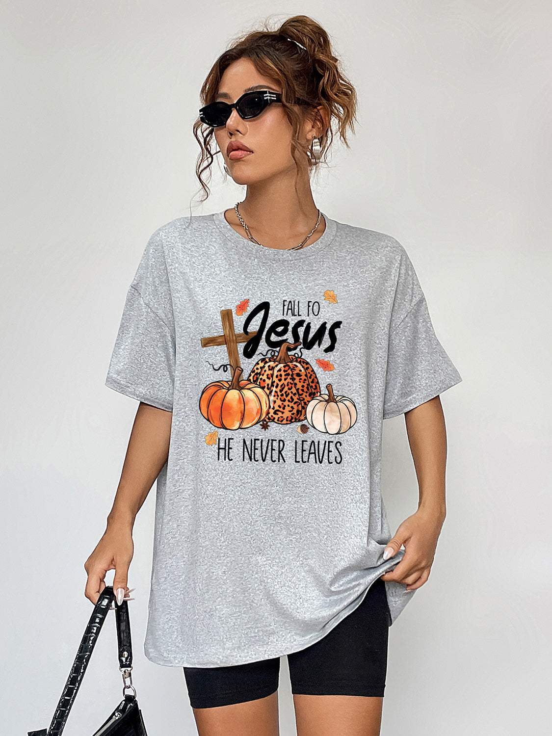 Round Neck Short Sleeve Fall Season Graphic T-Shirt - Trendsi - Flyclothing LLC