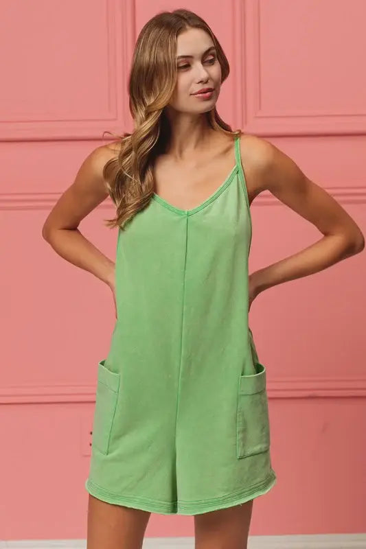 BiBi Vintage Washed V-Neck Overalls with Pockets - Trendsi - Flyclothing LLC