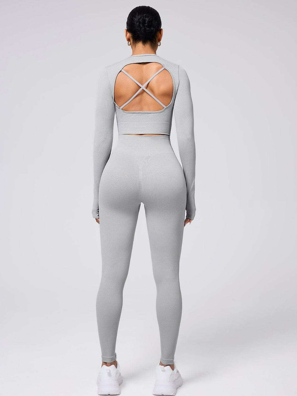 Back Crisscross Round Neck Long Sleeve Top and Leggings Active Set - Trendsi - Flyclothing LLC
