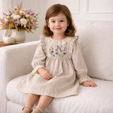 Embroidered Wildflower Linen Dress With Lace Trim - Tesa Babe - Flyclothing LLC