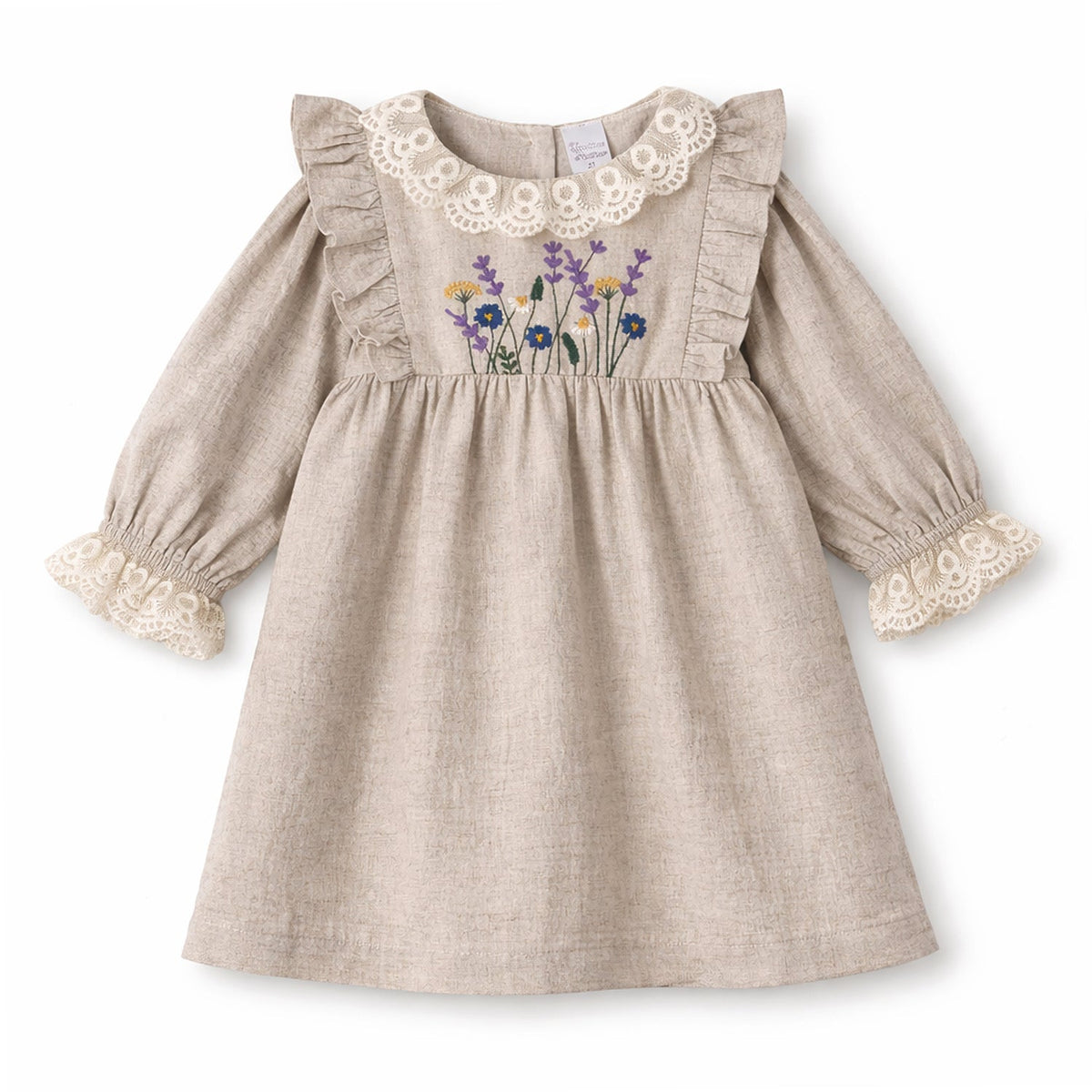 Embroidered Wildflower Linen Dress With Lace Trim - Tesa Babe - Flyclothing LLC
