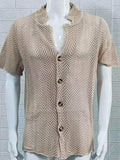 Men's Plus Size Herringbone Eyelet Button Down Knit Shirt - Trendsi - Flyclothing LLC