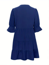 Tiered Notched Half Sleeve Dress - Trendsi - Flyclothing LLC