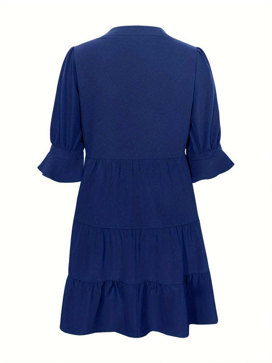 Tiered Notched Half Sleeve Dress - Trendsi - Flyclothing LLC