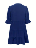 Tiered Notched Half Sleeve Dress - Trendsi
