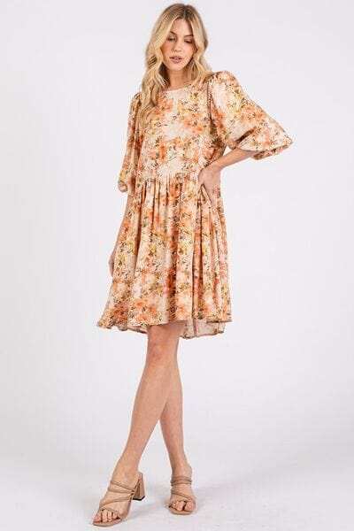 Mittoshop Flower Print Linen Blend Babydoll Mini Dress - Trendsi - Flyclothing LLC