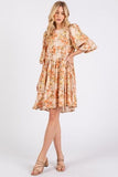 Mittoshop Flower Print Linen Blend Babydoll Mini Dress - Trendsi