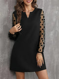 Polka Dot Notched Long Sleeve Dress - Trendsi