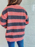 Striped Round Neck Long Sleeve Sweater - Trendsi - Flyclothing LLC