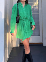 Tied Button Up Long Sleeve Dress - Trendsi - Flyclothing LLC