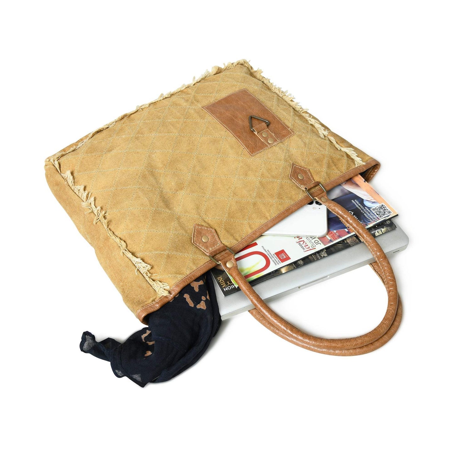 Beige Boho Chic Canvas Bag - Classy Leather Bags - Flyclothing LLC