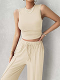 Mock Neck Sleeveless Top and Drawstring Pants Set - Trendsi - Flyclothing LLC