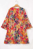 Printed Flare Sleeve Ruffled Hem Dress - Trendsi - Flyclothing LLC
